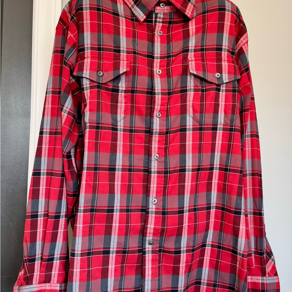 Mountain Khakis Red and Gray Plaid Men's Flannel Style Shirt Size Large Perfect!
